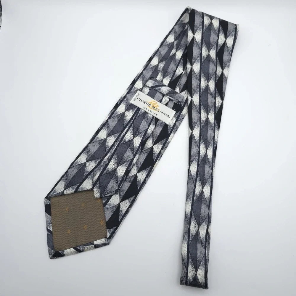 PIERRE BALMAIN COUTURE 100% SILK Tie Abstract Geometric Black White Korea Made‎